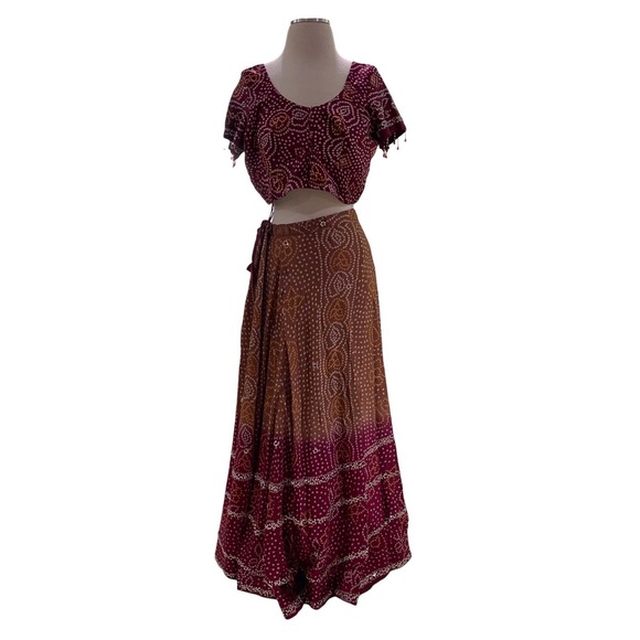 Women's Red & Brown India Lengha, Chanya Choli (~L) - Picture 2 of 13